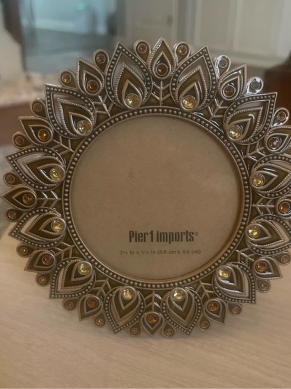 Pier One Jeweled round picture frame 3.5x3.5